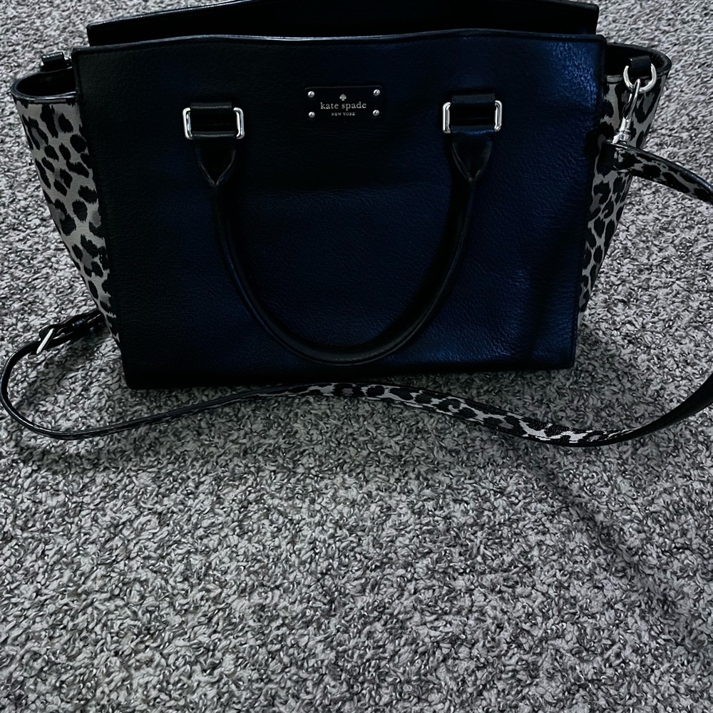 Kate Spade Black and White Tote with Chain Strap Animal Print